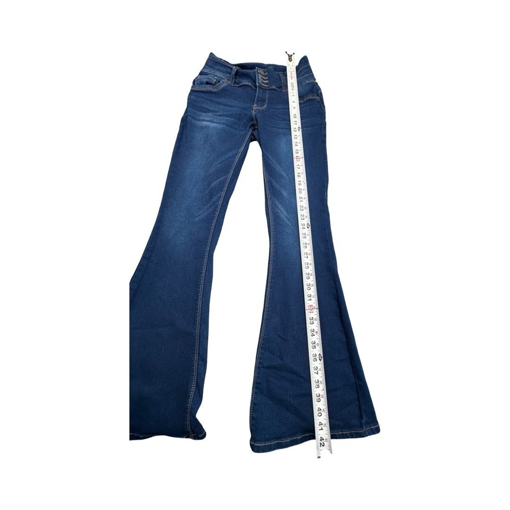 Bamboo Jeans Womens 9 Blue High Rise Multi Button Flare Bell Bottom Denim Pants - Picture 8 of 14